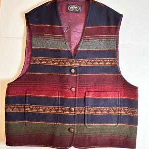 British Khaki Robert Leighton VTG USA Equestrian Striped Wool Blend Vest Medium